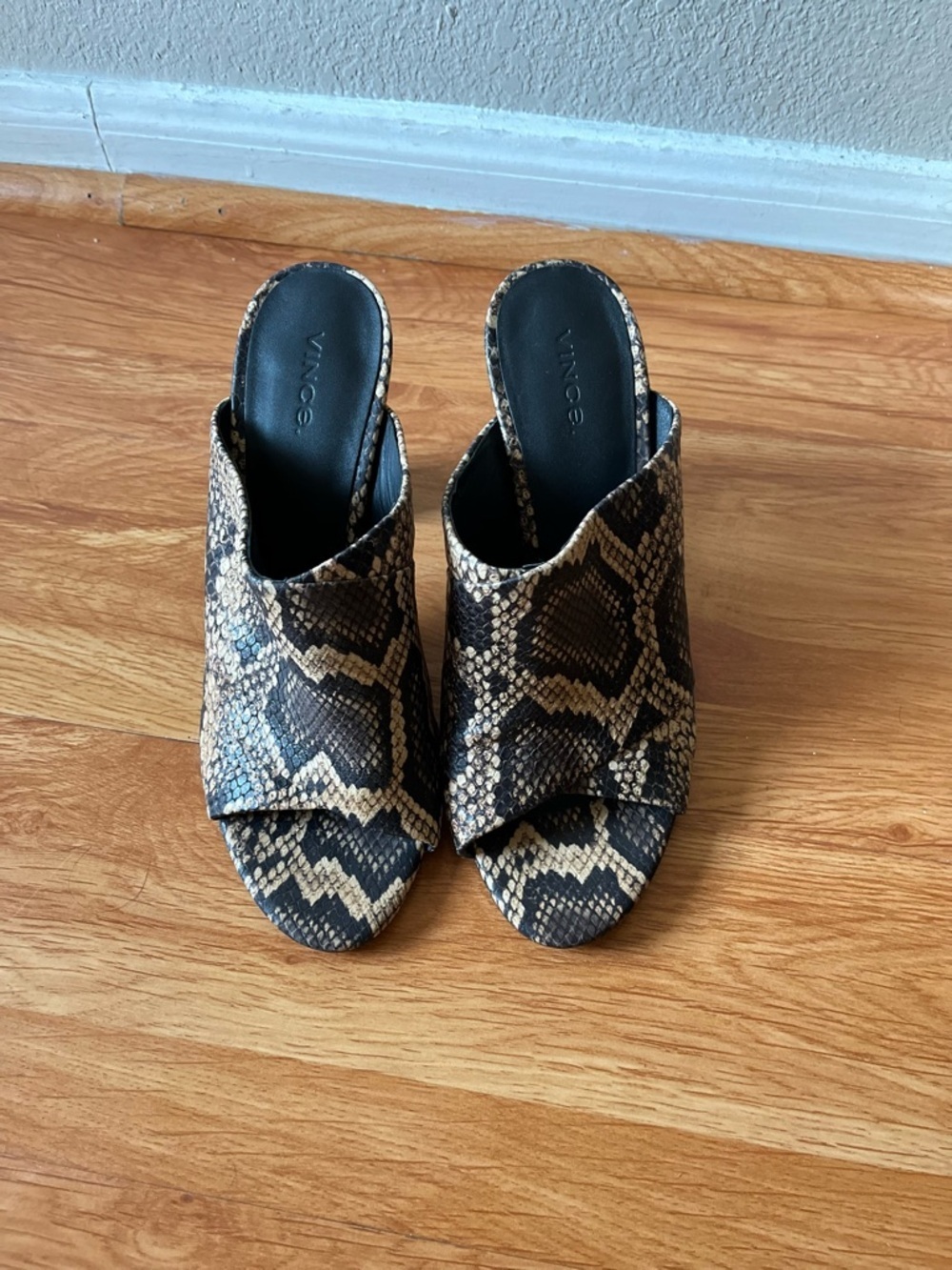 Vince Black and Brown Snake-Print Slide Mules - Picture 2 of 8
